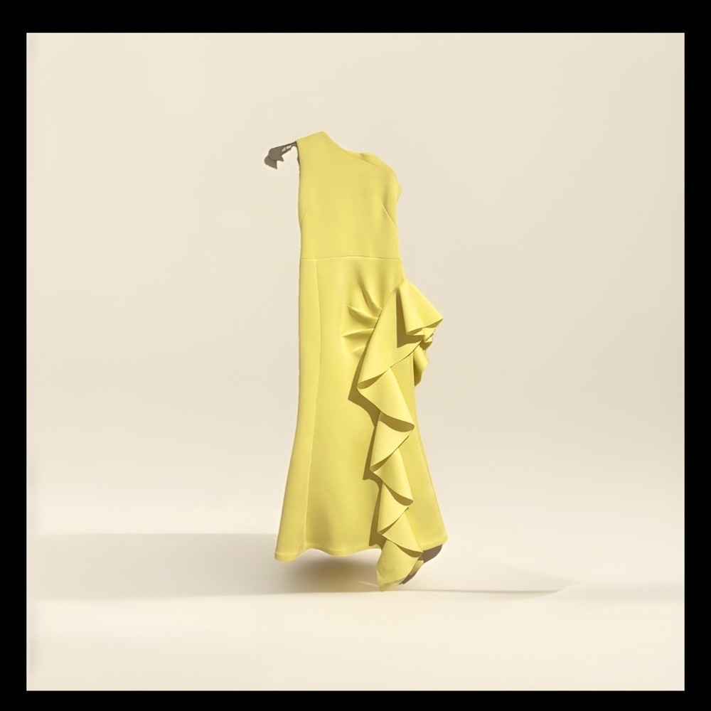 Yellow Asymmetrical Ruffled One Shoulder Cocktail Gown